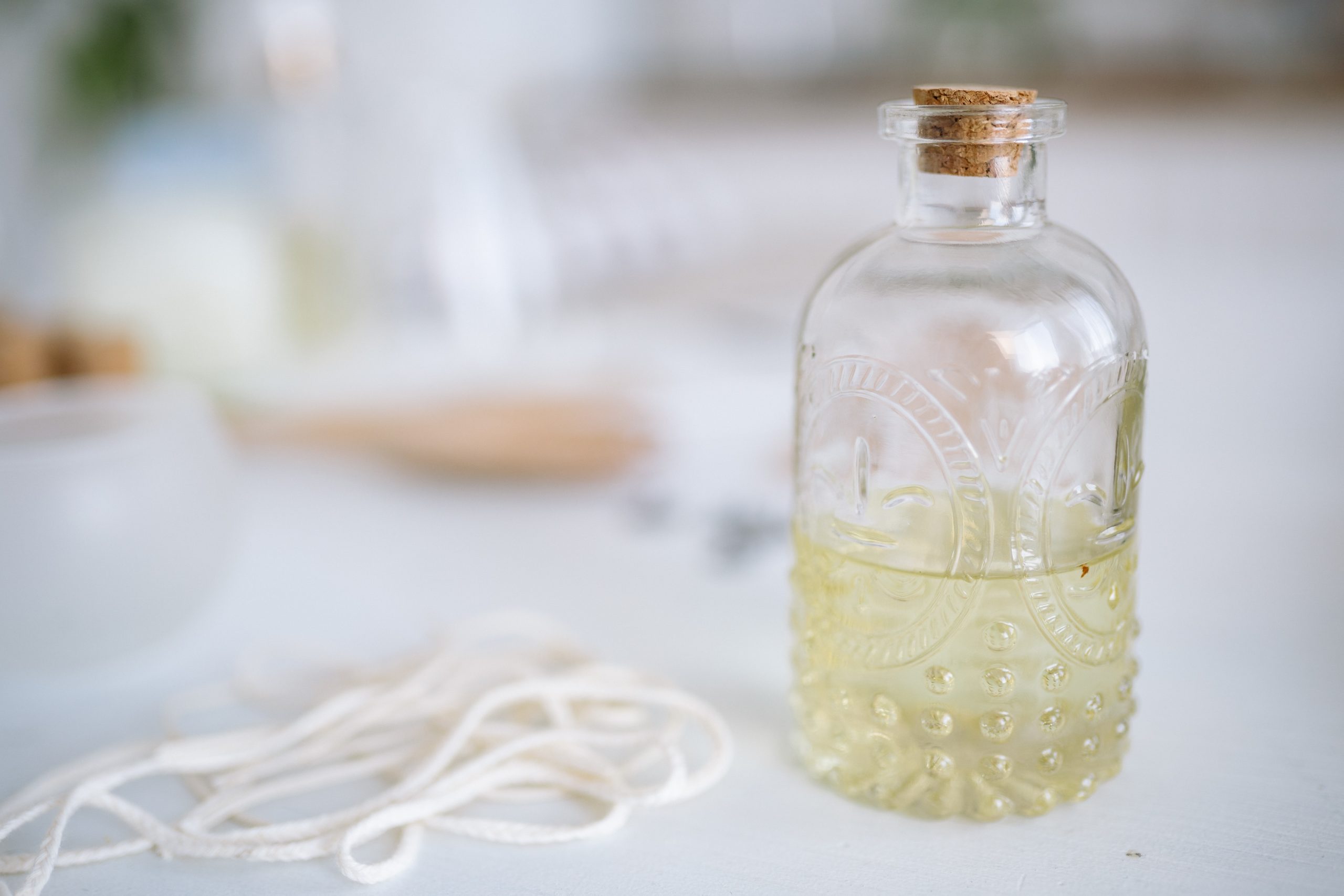 Glass bottle of sunflower oil.