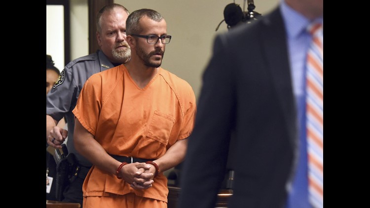 The Watts Family Murders: After pleading guilty to murdering his pregnant wife and daughters, Chris watts in orange jumpsuit and handcuffs is being sentenced in a courtroom