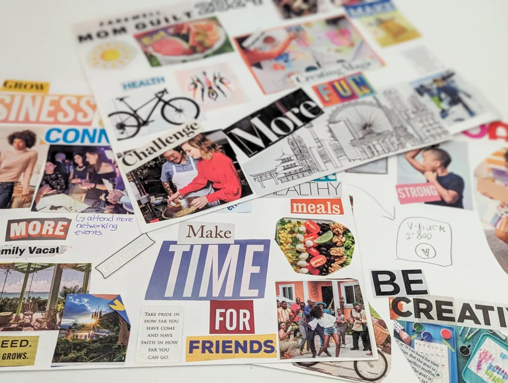 Creating a 2026 vision board using magazine cutouts 