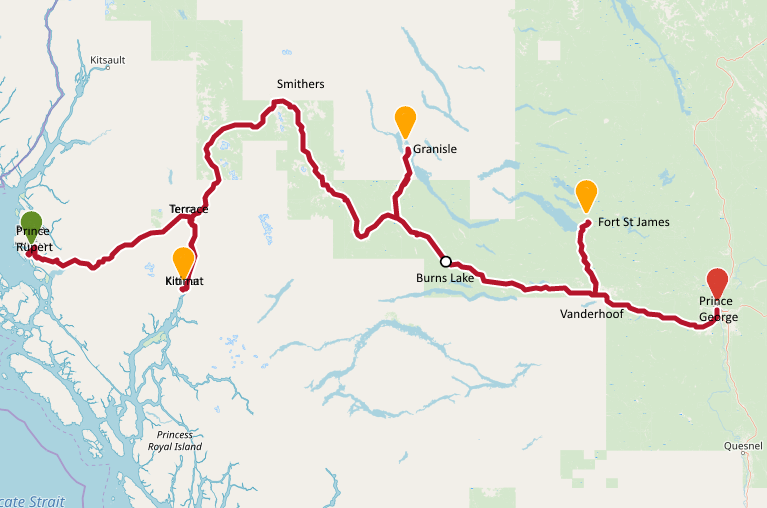 Highway of tears corridor map where all the Indigenous girls and women have gone missing